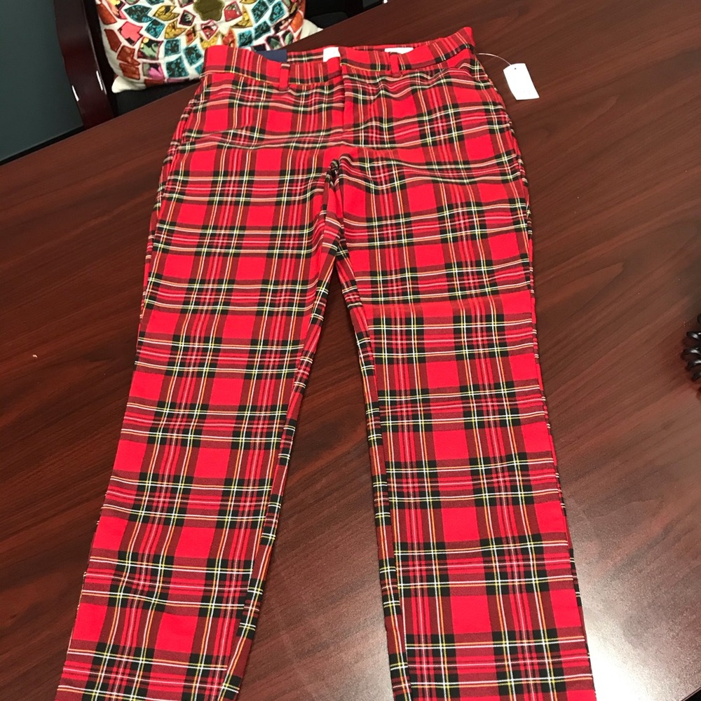 Gap Factory NWT stretch red tartan plaid pants 4